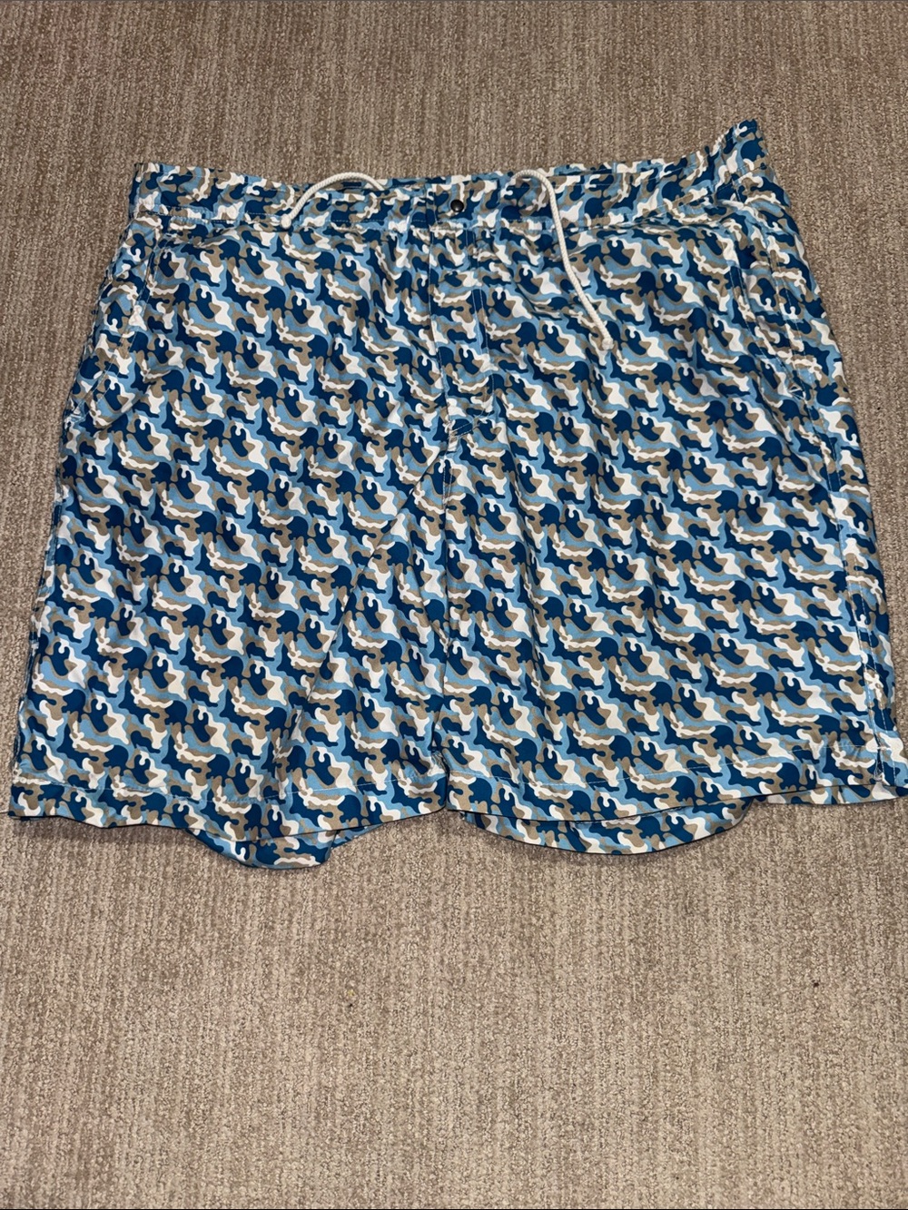 Peter Millar Mens 32 Blue Camo Seaside Wash Swim Trunks Lined Stretch 7" Inseam